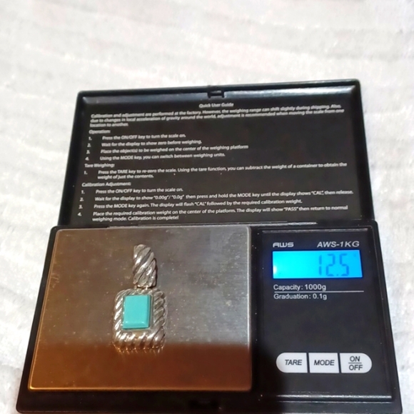 Turquoise  Chunky Vintage  Square 925 Aztec Silver Pendant  Vintage‎ 12.5 Grams - Picture 8 of 9